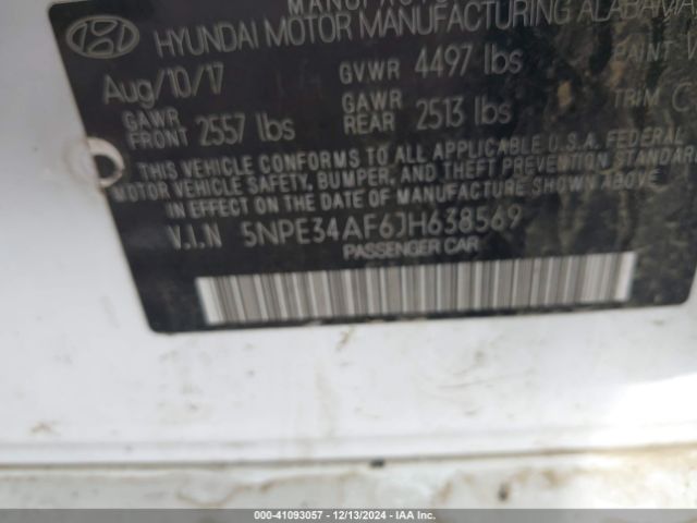 5NPE34AF6JH638569 Hyundai SONATA SEL