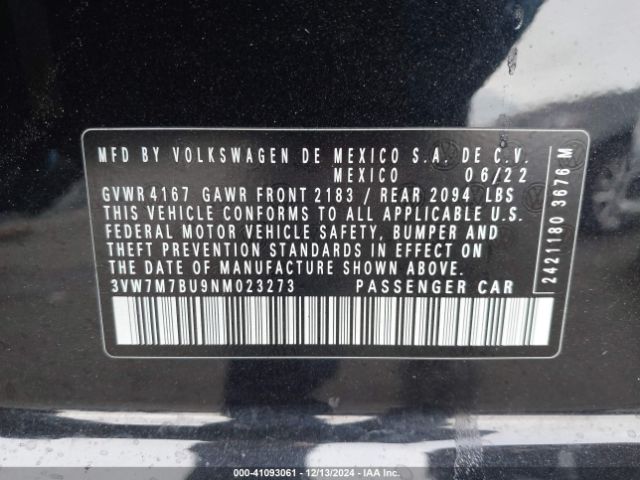 3VW7M7BU9NM023273 Volkswagen Jetta 1.5t Se