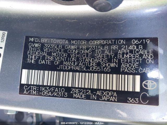 JTDDPRAE5LJ055165 Toyota COROLLA L
