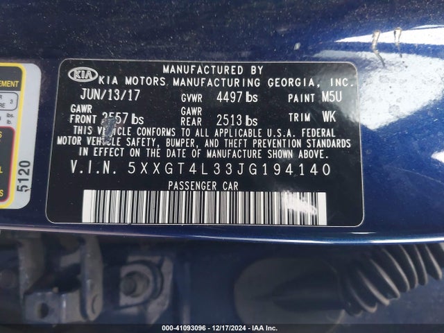 KIA Optima Lx 2018 5XXGT4L33JG194140 Image 9