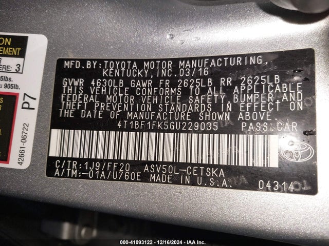 Toyota CAMRY SE 2016 4T1BF1FK5GU229035 Image 7