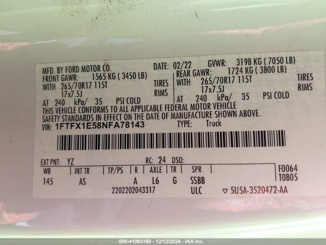 Ford F-150 Xl 2022 1FTFX1E58NFA78143 Image 9