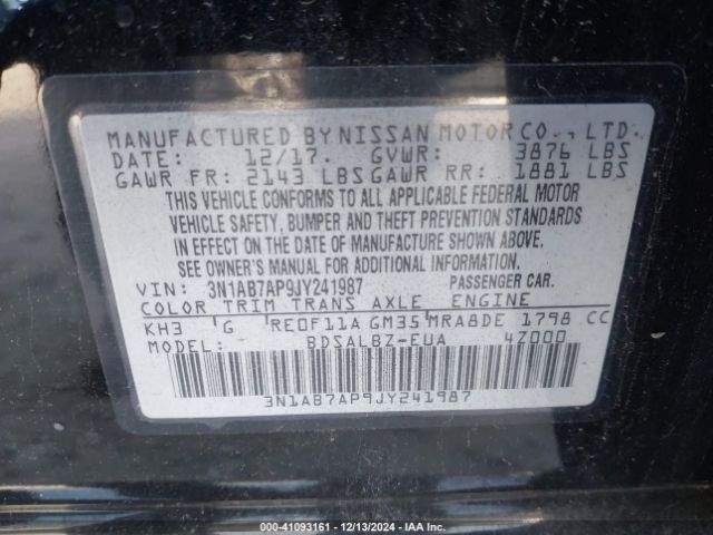 3N1AB7AP9JY241987 Nissan SENTRA S