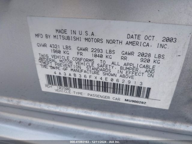 2004 MITSUBISHI GALANT 4A3AB36FX4E062913 Photo 8