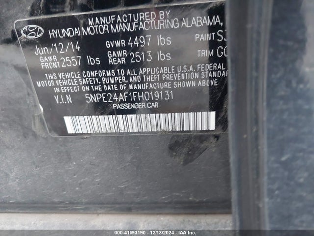5NPE24AF1FH019131 Hyundai SONATA SE