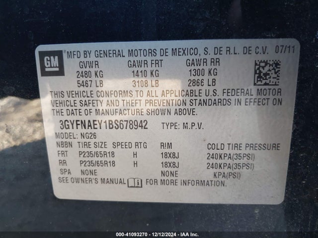 2011 CADILLAC SRX 3GYFNAEY1BS678942 Photo 8