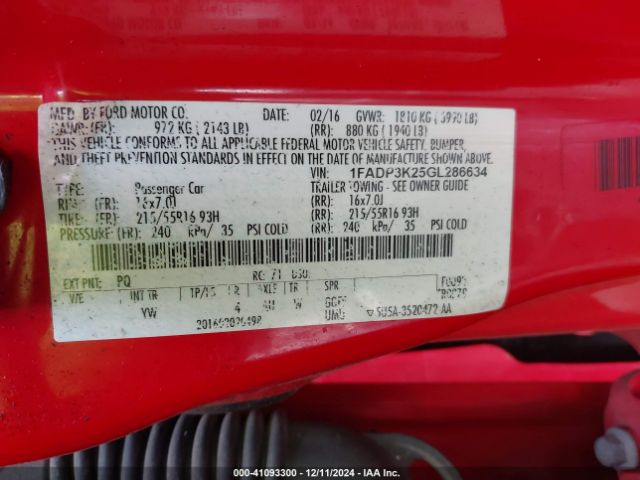 1FADP3K25GL286634 Ford FOCUS SE