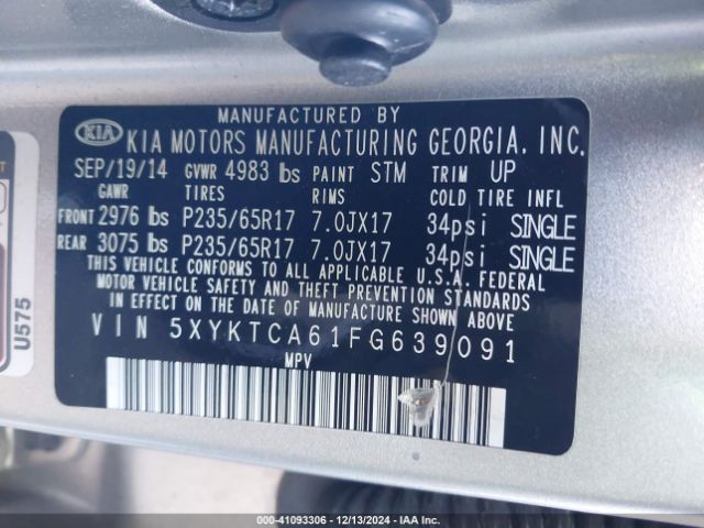 5XYKTCA61FG639091 KIA SORENTO LX