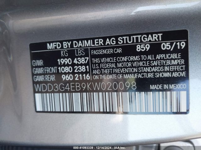 WDD3G4EB9KW020098 Mercedes-Benz A 220