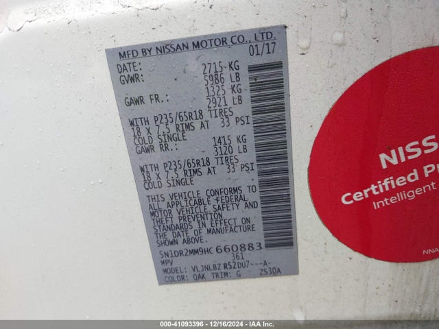 Nissan Pathfinder S 2017 5N1DR2MM9HC660883 Image 8