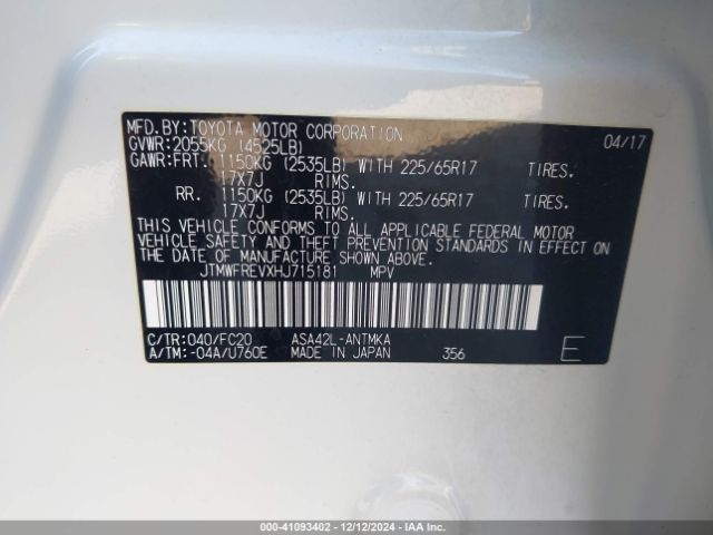 JTMWFREVXHJ715181 Toyota Rav4 Xle