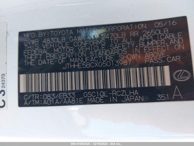 JTHHE5BCXG5013987 Lexus RC 350