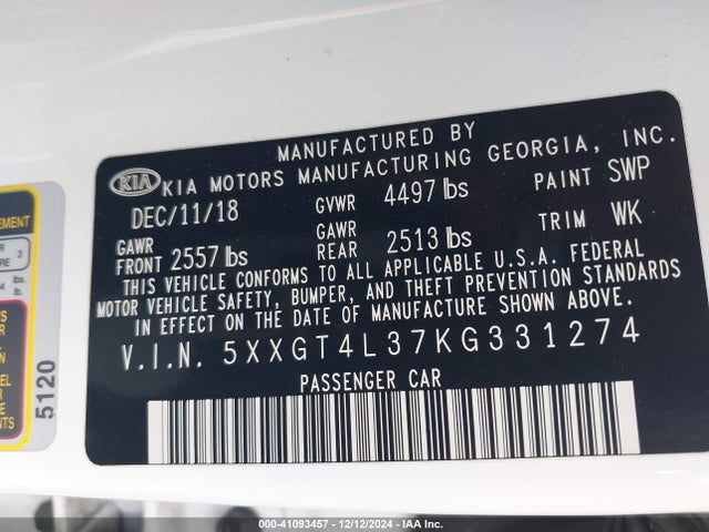 KIA Optima Lx 2019 5XXGT4L37KG331274 Image 9