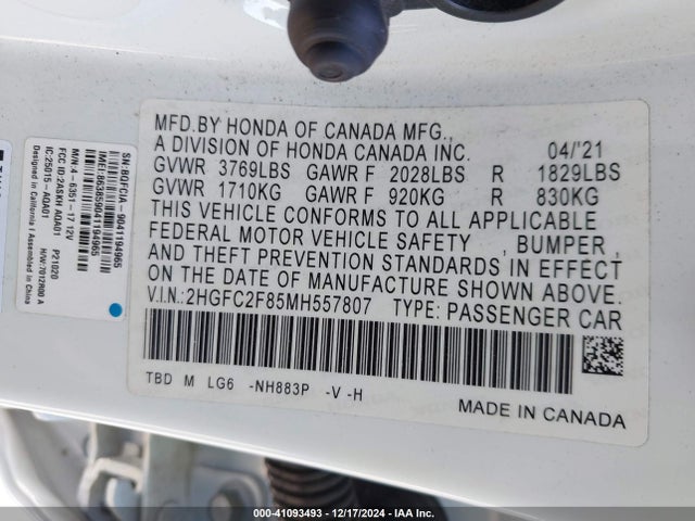 Honda Civic Sport 2021 2HGFC2F85MH557807 Image 9