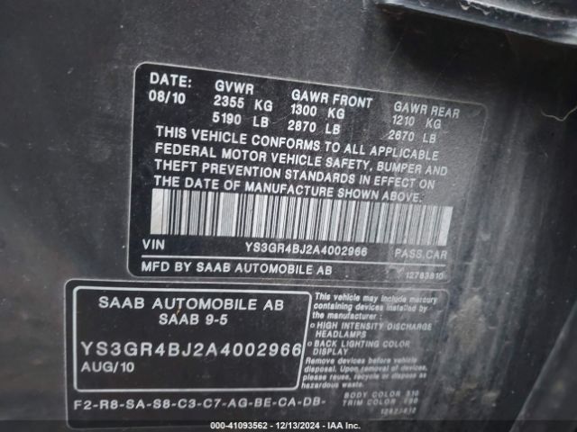 2010 SAAB 9-5 YS3GR4BJ2A4002966 Photo 8