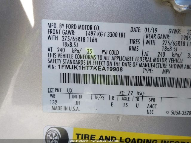1FMJK1HT7KEA19908 Ford Expedition Max Xlt