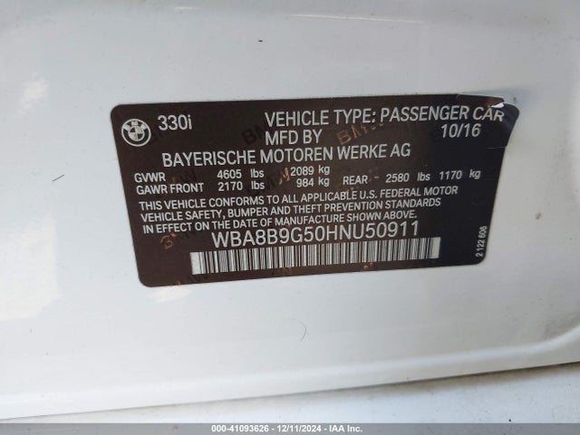 WBA8B9G50HNU50911 BMW 330I