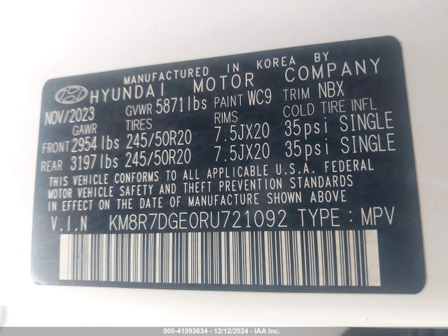Hyundai Palisade Calligraphy 2024 KM8R7DGE0RU721092 Image 9