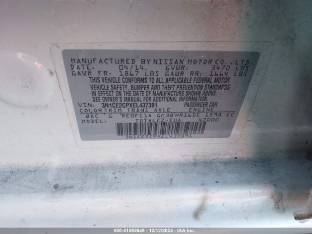 3N1CE2CPXEL437391 Nissan Versa Note S Plus