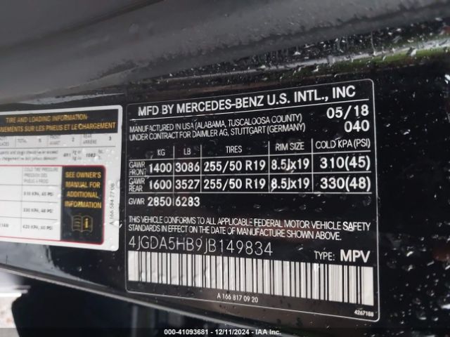 4JGDA5HB9JB149834 Mercedes-Benz Gle 350 4matic
