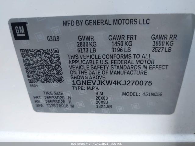 1GNEVJKW4KJ270075 Chevrolet Traverse Rs