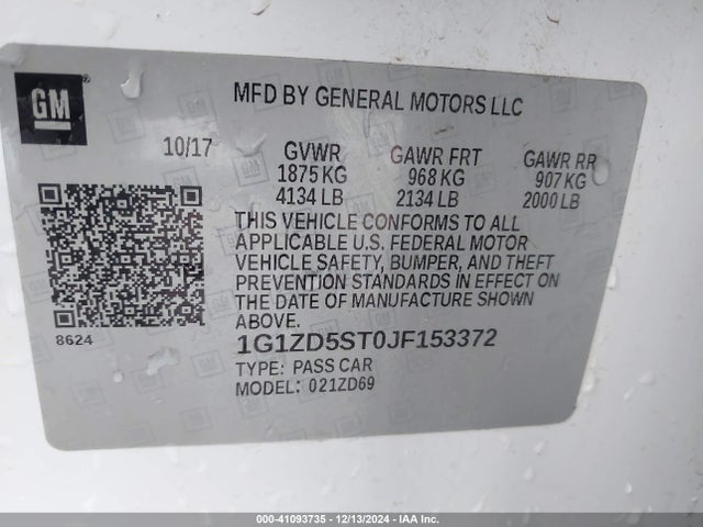 1G1ZD5ST0JF153372 Chevrolet MALIBU LT