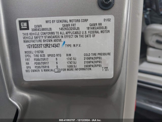 2002 CADILLAC ESCALADE 1GYEC63T12R214347 Photo 8