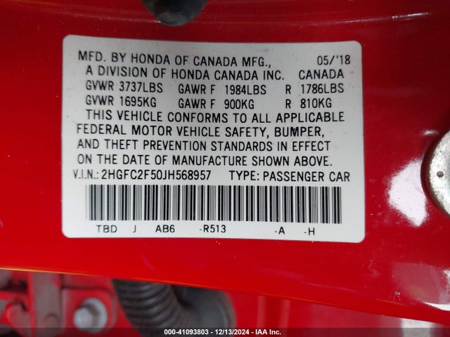 2HGFC2F50JH568957 Honda Civic Lx