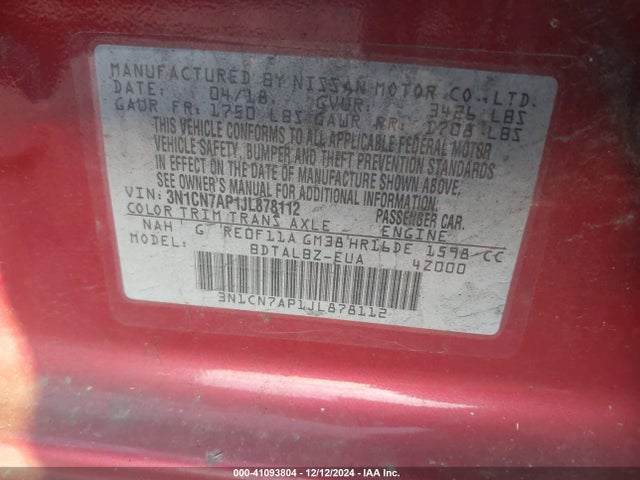 Nissan Versa 1.6 Sv 2018 3N1CN7AP1JL878112 Image 9