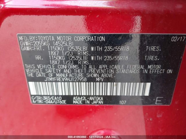 JTMYFREV9HJ127958 Toyota Rav4 Limited