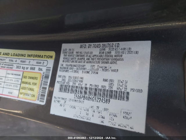 1FA6P8AM6G5224589 Ford Mustang V6