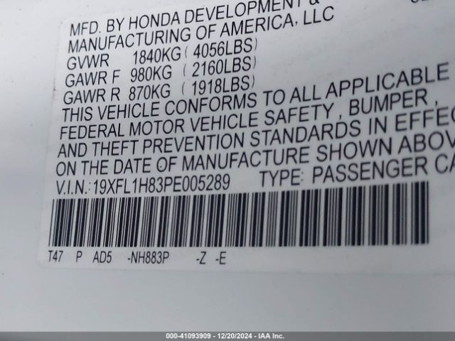 19XFL1H83PE005289 Honda Civic Sport Touring