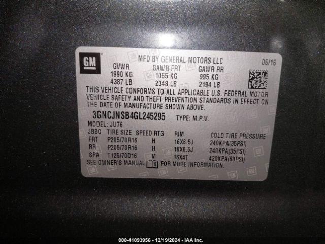 3GNCJNSB4GL245295 Chevrolet Trax 1ls