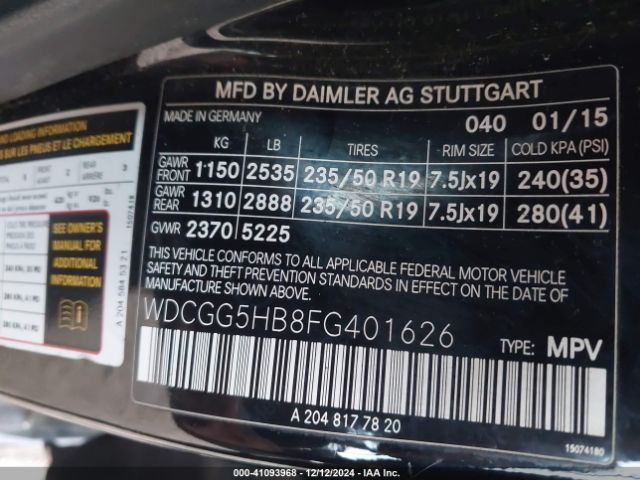 WDCGG5HB8FG401626 Mercedes-Benz GLK 350