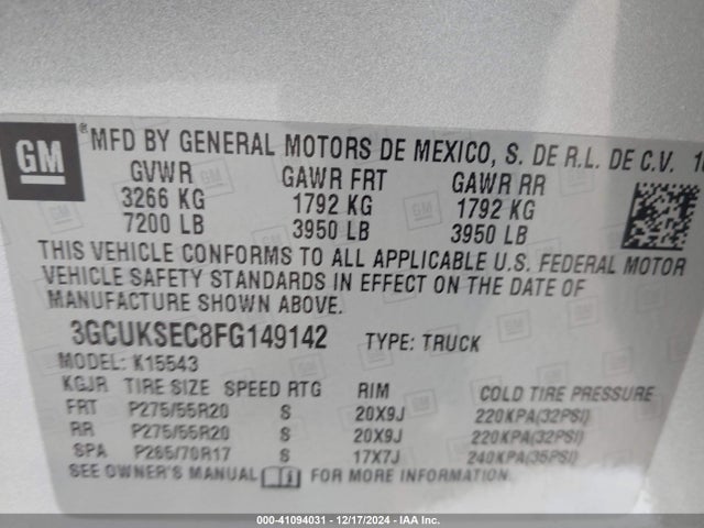 Chevrolet Silverado 1500 2lz 2015 3GCUKSEC8FG149142 Image 9