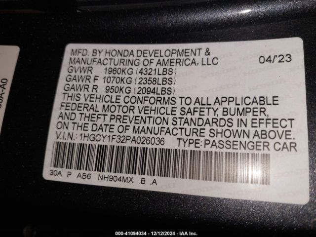 1HGCY1F32PA026036 Honda ACCORD EX