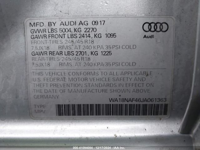 WA18NAF46JA061363 Audi A4 Allroad 2.0t Premium/2.0t Tech Premium