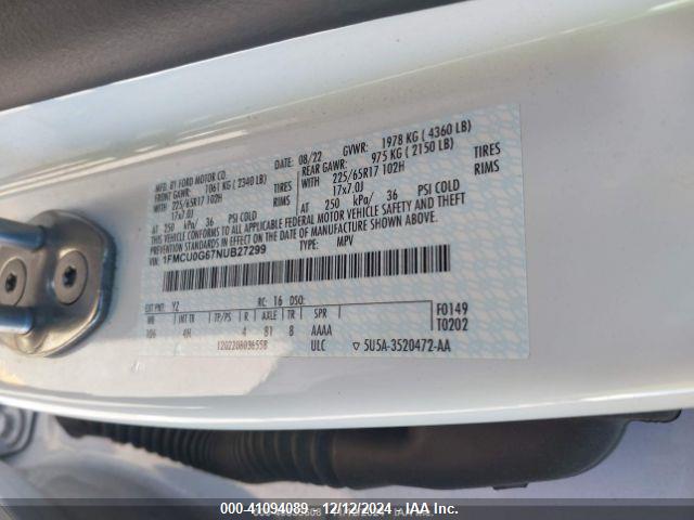 Ford ESCAPE SE 2022 1FMCU0G67NUB27299 Image 9