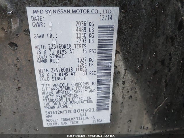 Nissan Rogue Sl 2015 5N1AT2MT1FC809991 Image 9