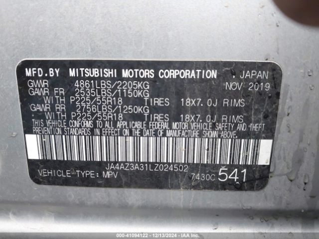 2020 MITSUBISHI OUTLANDER JA4AZ3A31LZ024502 Photo 8