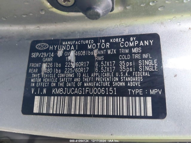 Hyundai TUCSON SE 2015 KM8JUCAG1FU006151 Image 9