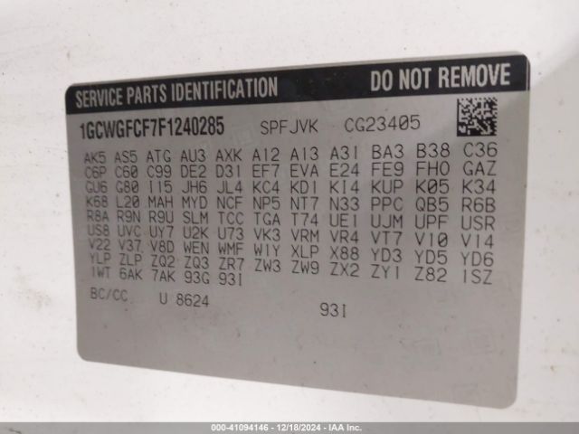 1GCWGFCF7F1240285 Chevrolet Express 2500 Work Van
