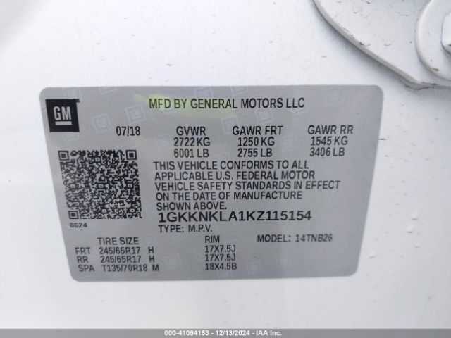 1GKKNKLA1KZ115154 GMC Acadia Sle-1