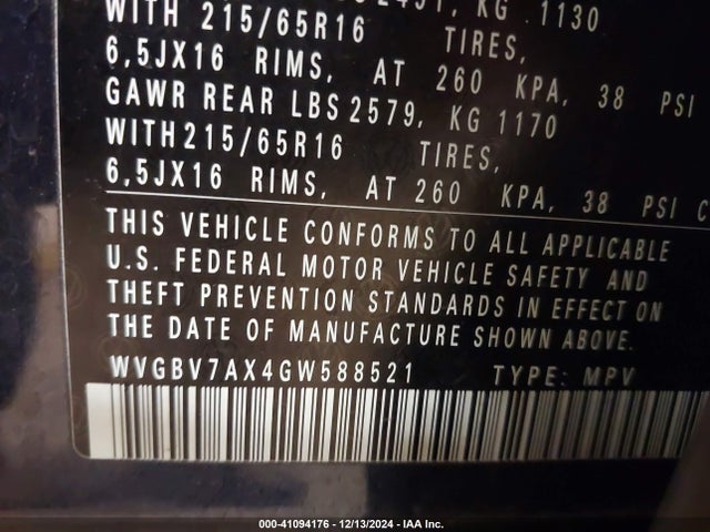 WVGBV7AX4GW588521 Volkswagen TIGUAN S