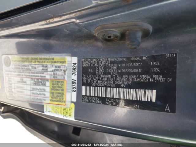 5TDYK3DC8ES514928 Toyota Sienna Xle/limited