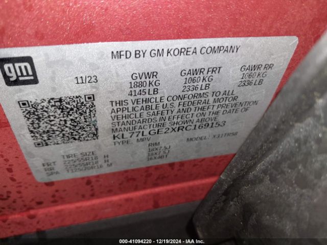 KL77LGE2XRC169153 Chevrolet Trax Fwd 1rs