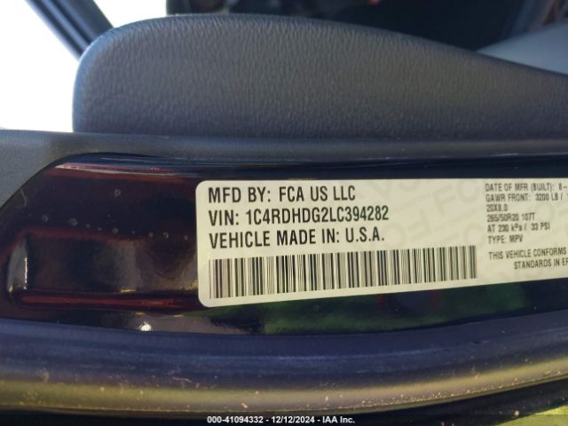 1C4RDHDG2LC394282 Dodge Durango Gt Rwd