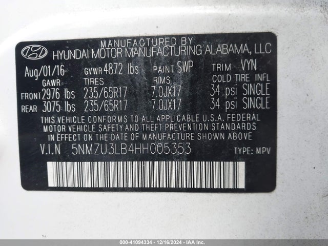 5NMZU3LB4HH005353 Hyundai Santa Fe Sport 2.4l