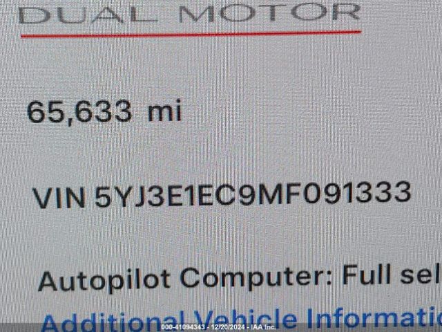 5YJ3E1EC9MF091333 Tesla Model 3 Performance Dual Motor All-wheel Drive