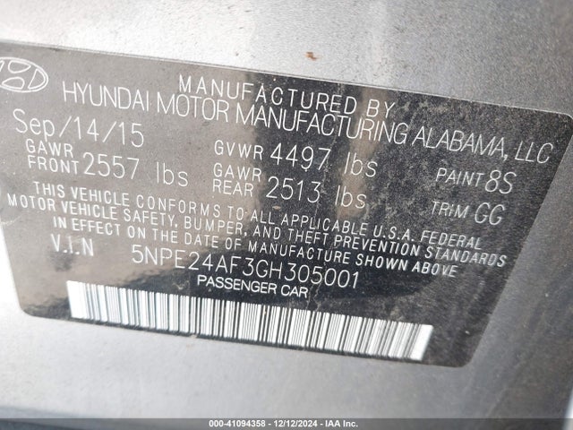 Hyundai SONATA SE 2016 5NPE24AF3GH305001 Image 9
